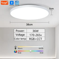 Smart LED Ceiling Light with RGB Dimming and Remote Control (36W White)