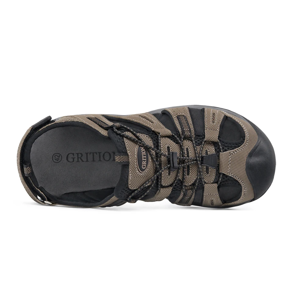 GRITION Men Summer Sport Sandals Outdoor Hiking Beach Comfortable Adjustable Close Toe New Fashion Slippers Flat Shoes Brown