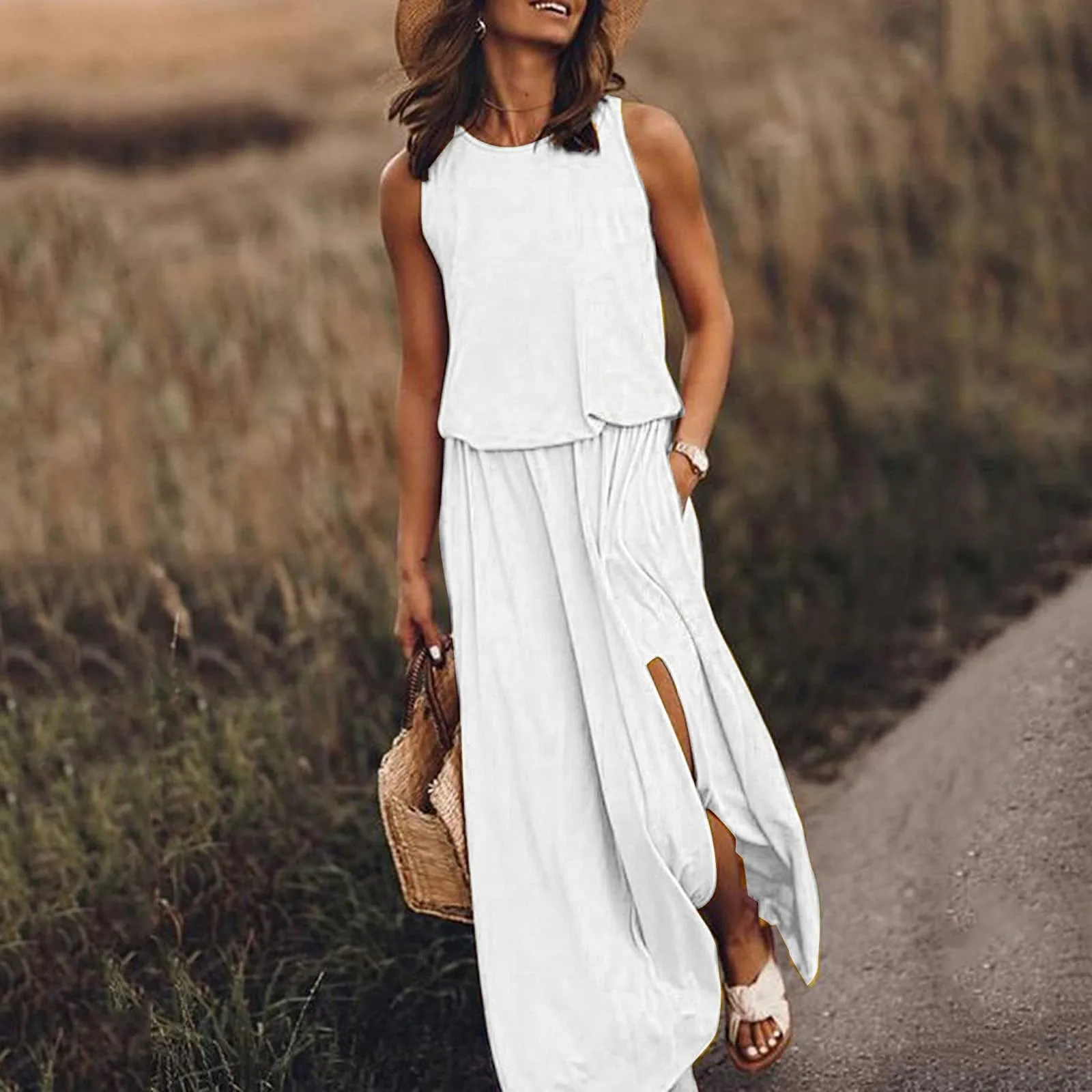 Solid Dress Sets for Women 2023 New Fashion Sleeveless O Neck Summer A Line Skirt Sets Vintage Elegant Casual Dress