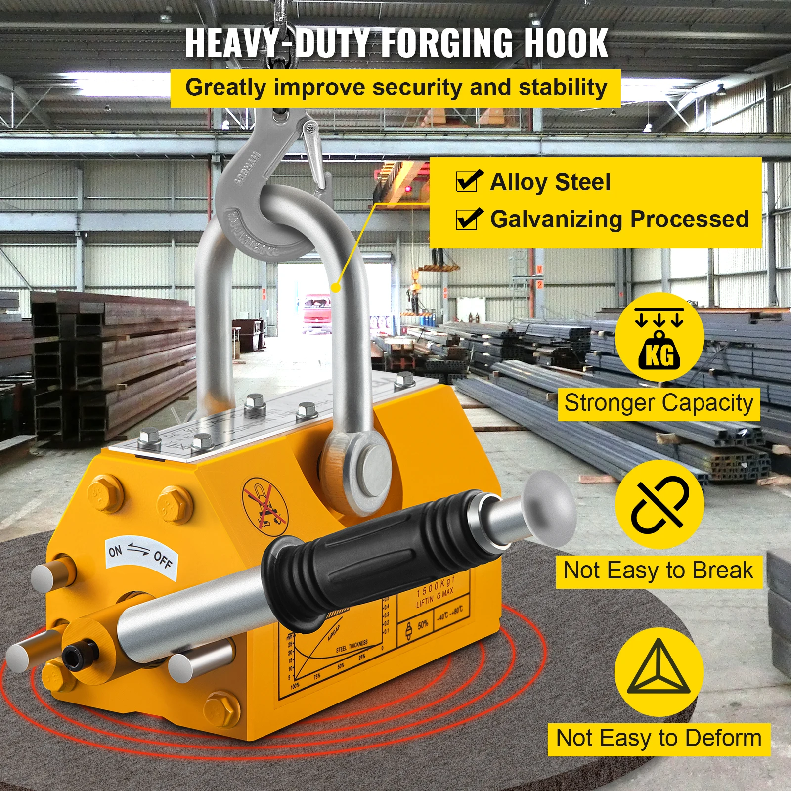 VEVOR 100Kg-2000Kg Steel Permanent Magnetic Lifter Neodymium Magnet Crane Hoist Lift Metal Suction Cup Construction Tools