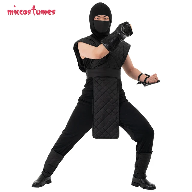 Disfraz de Ninja negro para hombre, traje negro que cubre la cara