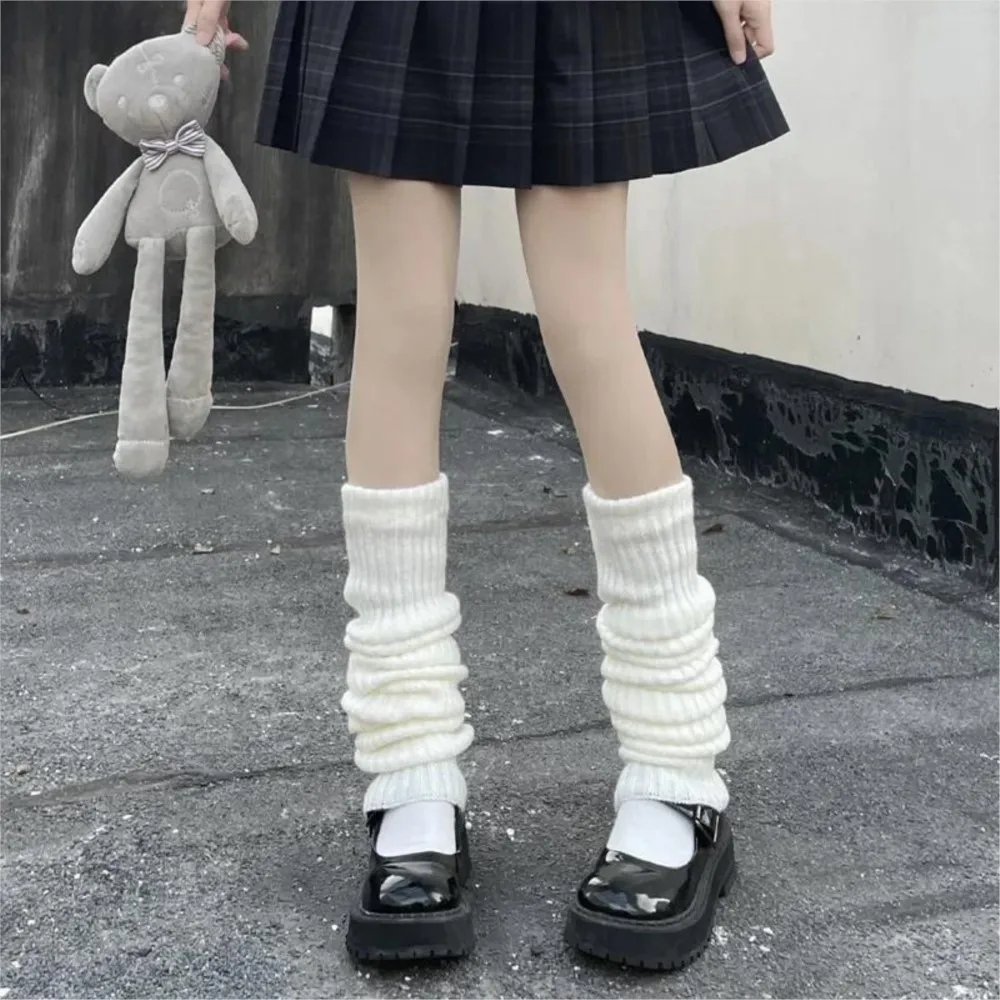 Wool Knitted Leg Warmers White Black Lolita Foot Cover Legging Crochet Boot Cuffs Stockings Long Socks