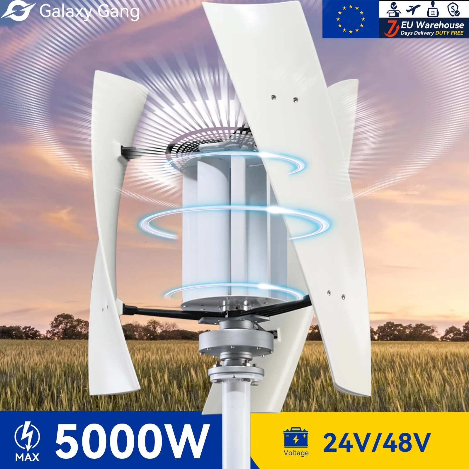 

5days EU Deliver Galaxy Gang 5000w 5KW 2KW Vertical Axis Windmill Turbine High Voltage Generator 24V 48V With Hybrid System GGX5