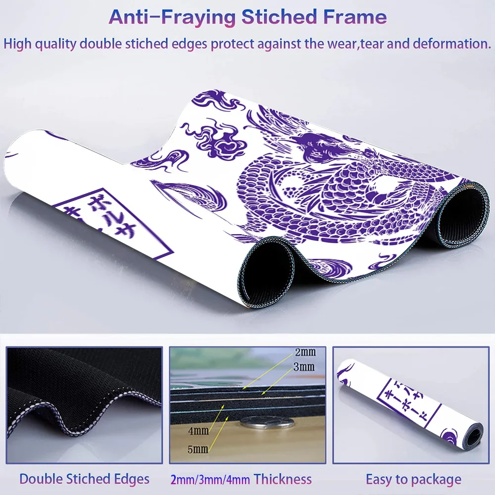 Dragão Mousepad Roxo e Branco Deskmat Japão Playmat Computador Portátil Mouse Pad Gamer Anime Teclado de Jogos de Escritório de Borracha Tapete Deskpad - Imagem 2