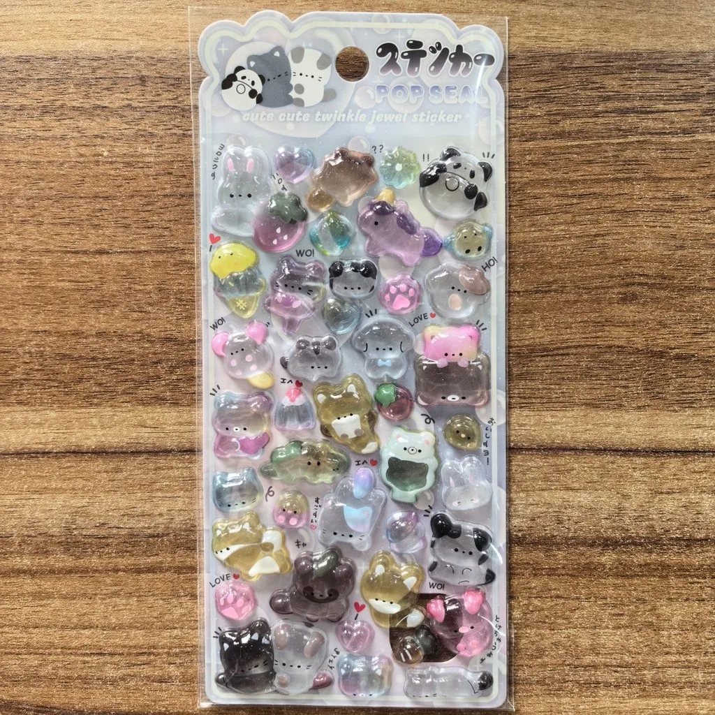 Kawaii 투명 동물 스티커 4Pcs 스크랩북 노트북 문구용 반짝이는 장식 스티커 LanLanStickersWorld Store
