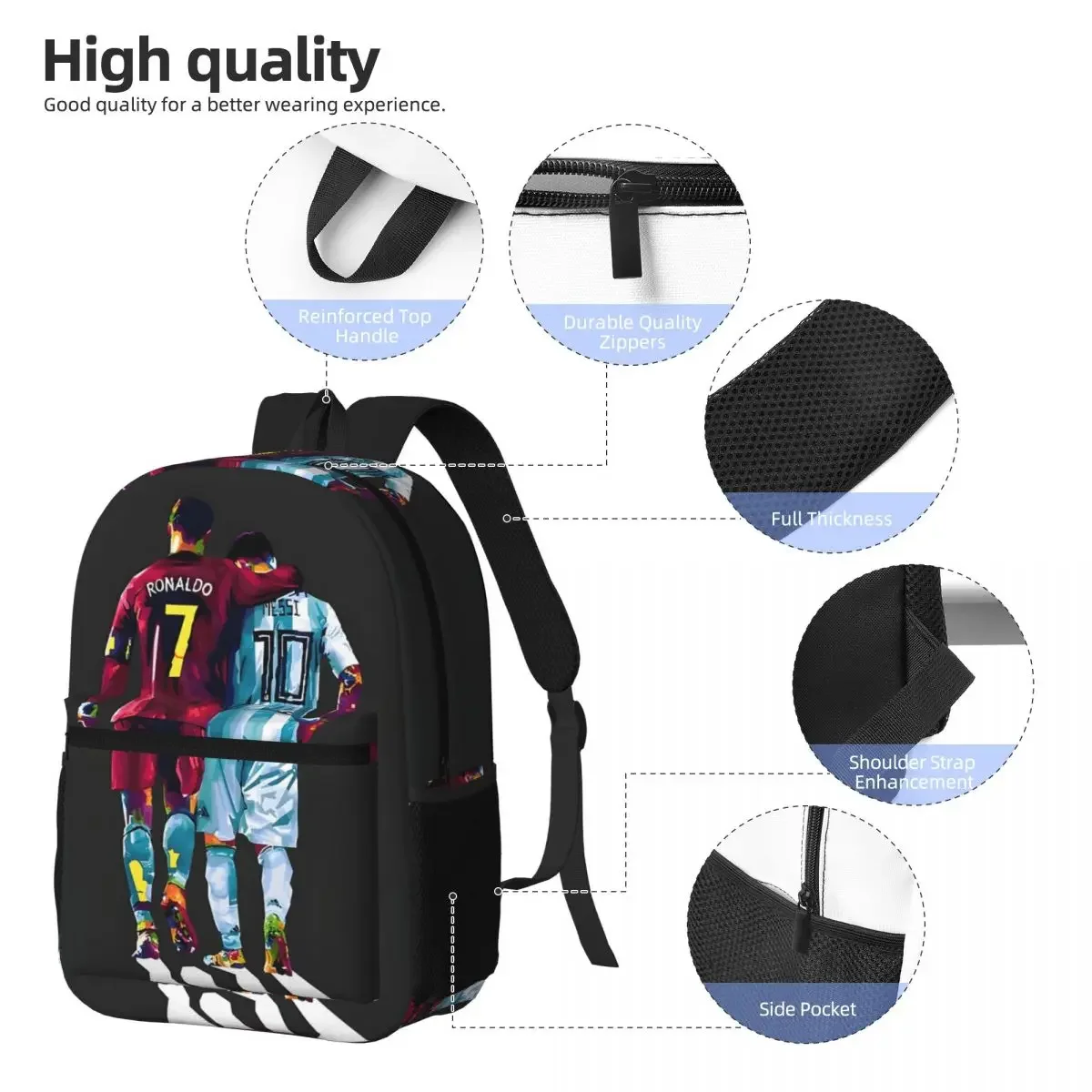 atinfor Soccer Players CR7 And Messi Printing Men Backpack Laptop Student Bookbag School Bag for Teenage Boys 17 inches 5