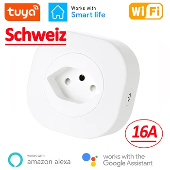 WiFi Smart Plug 16A Switzerland CH Plug Power Socket Outlet Tuya APP For Alexa Google Home Voice Control Power Monitor Timing