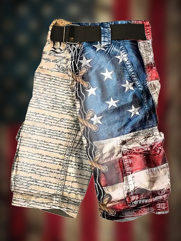 New Lndependence Day Flag Stylish Men's Shorts 3d Printed Stylish Comfortable Casual Cargo Shorts Summer