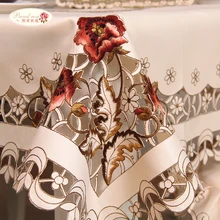 Cubierta de silla hueca bordada exquisita rosa, mantel de mesa de té Elipse, camino de mesa Rural, redondo