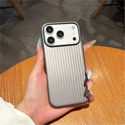 Elegant 3D Stripe Metal Paint Luggage Pattern Armor Phone Cover - iPhone 15 Plus (GRAY)