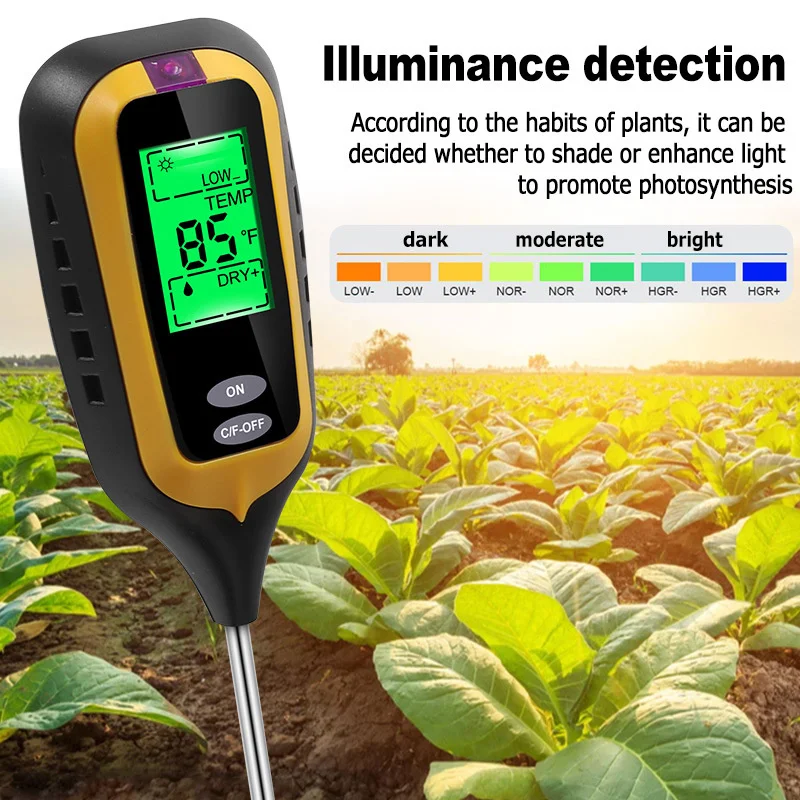 4 in1 Soil PH Moisture Meter Light Earth Plant Thermometer Temperature  Sunlight Tester Gardening Farming Tool