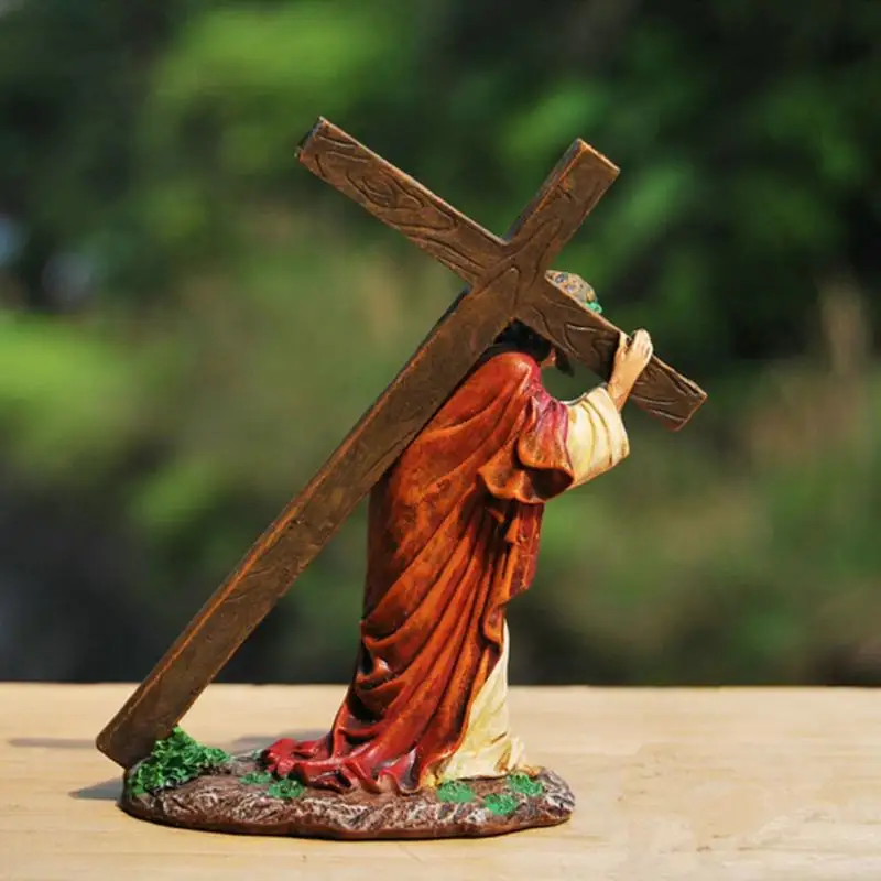 Jesus Cross Statue Resin Ornament Jesus Cross Figure Little Jesus Carrying Cross On The Way To Calvary Resin Figurine Hand