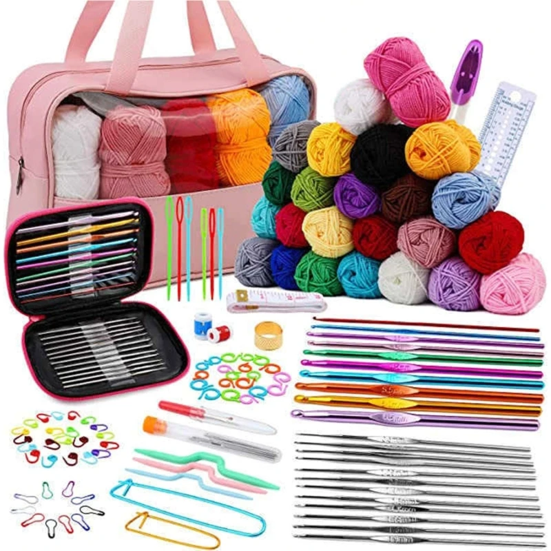 

Crochet Kits for Beginners Multicolor Wool Crochet Hooks Portable Knitting Tools