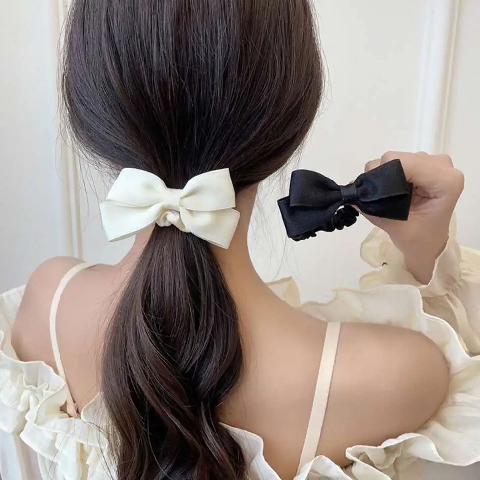 Neue Koreanische Bogen Elastische Haarbänder Schwarz Weiß Einfache Haar Krawatten Frauen Elegante Barrettes Headwear Mädchen Haar Zubehör