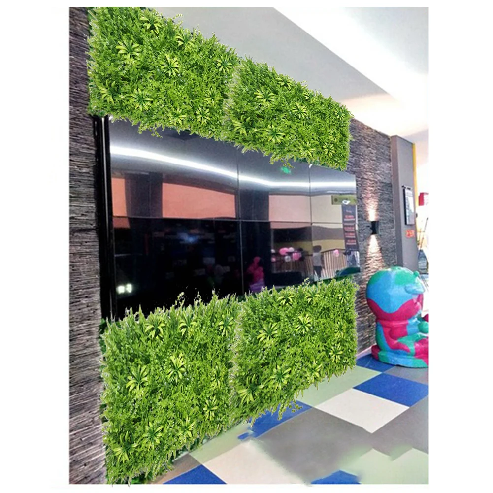 Artificial Plants Grass Square Plastic Lawn Plant Wall Panel Boxwood Hedge Greenery Green Decor For Hotels Living Wall Decor