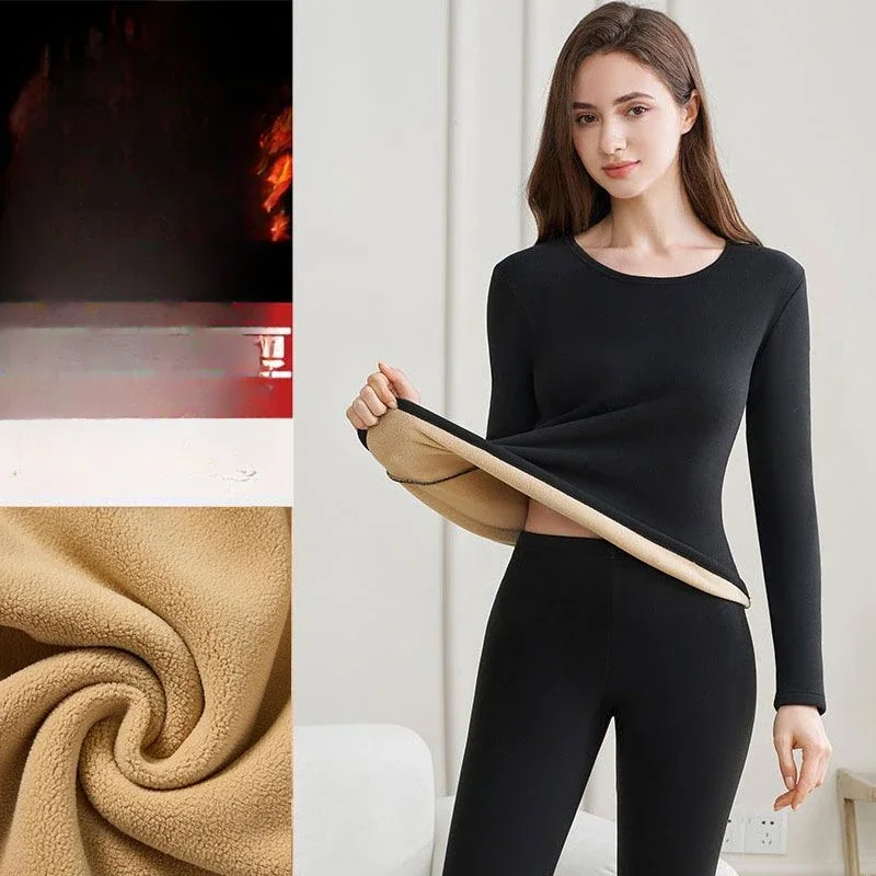 Women's Winter New 2 Piece Sets Female Slim Bottoming Tops + Trousers Warm Lingeries Ladies Solid Long Sleeve Suits H633