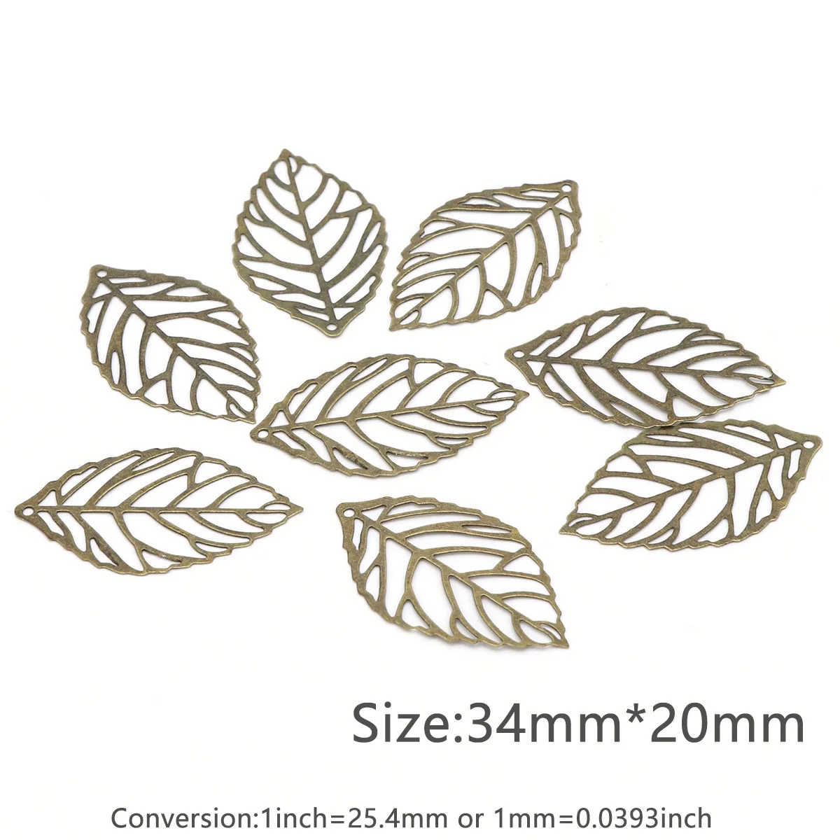Elegant Metal Filigree Leaf Pendants for Jewelry Crafting - 100 Pieces