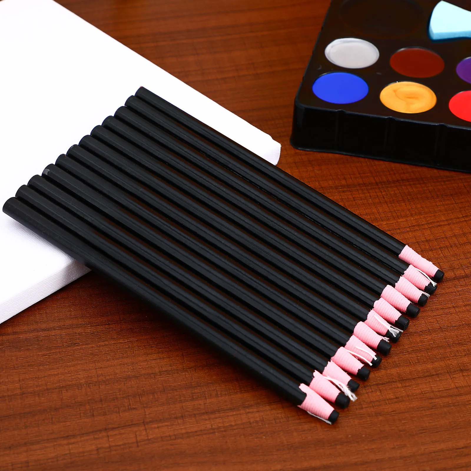 12 조각 검은 색 크레용 마커 펜 샤프닝 프리 스레드 기계 바느질 도구 다목적 왁스 필기구 교육용