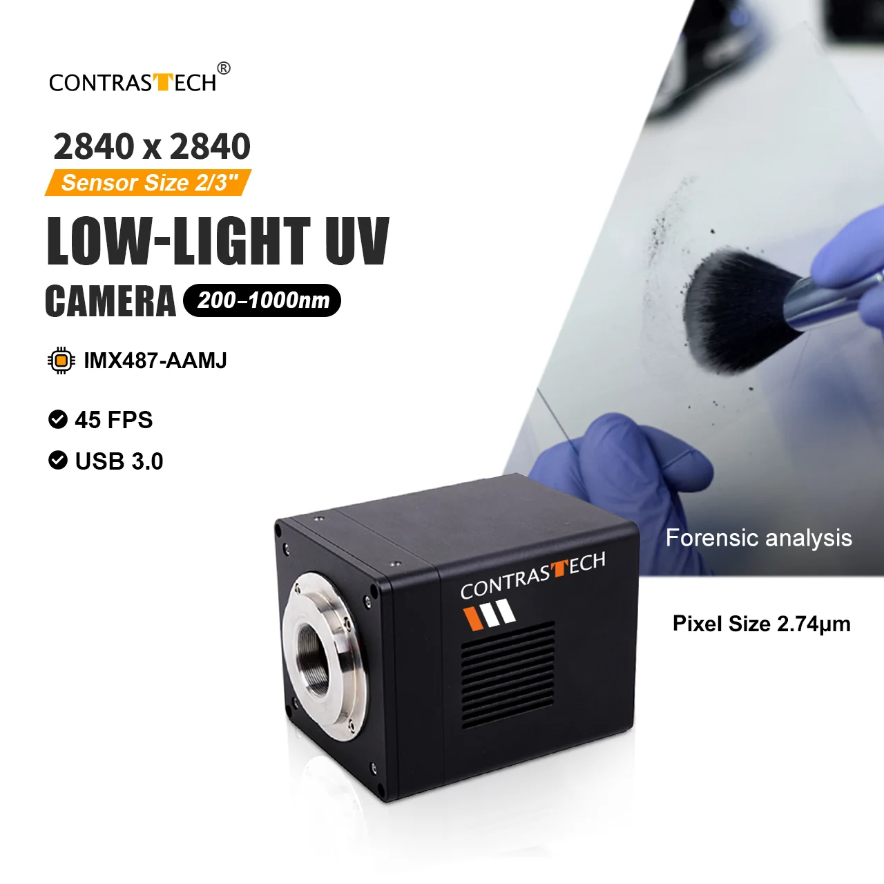 폐기 및 재활용을 위한 8MP 45fps IMX487 Ultravoilet 200-1100nm USB3.0 Atlas10 UV 산업용 카메라 Contrastech