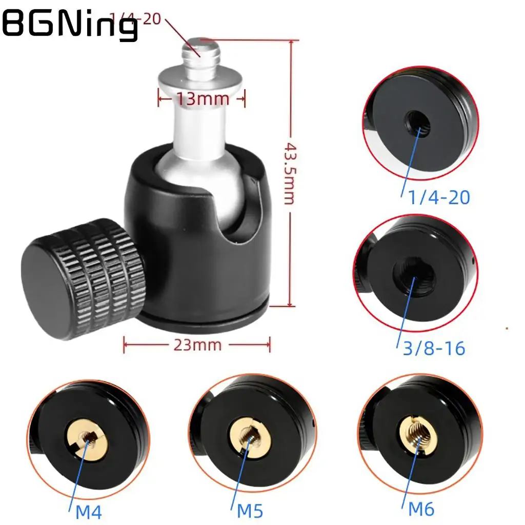 1/4 to 1/4 3/8 M5 M6 Screw Mini Ball Head Adapter 360&deg; Ratation Mount Phone Bracket Tripod Monitor Light Holder for Gopro OSMO