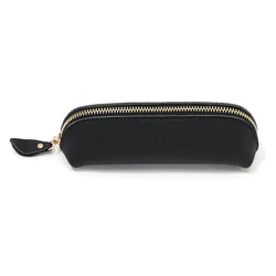Luxury Genuine Leather Personalized Pencil Case and Stationery Storage Bag (Black)