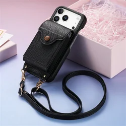 Sleek Crossbody Leather Purse with Mirror and Phone Case Wallet - iPhone 15 Plus (Black)