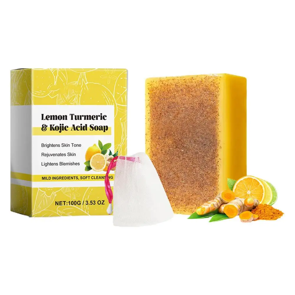 Lemon Turmeric Kojic Acid Soap Hand Made Turmeric Soap Lightening Organic Natural Care Soap Body Cleaning Beauty Whitening R5F9 5