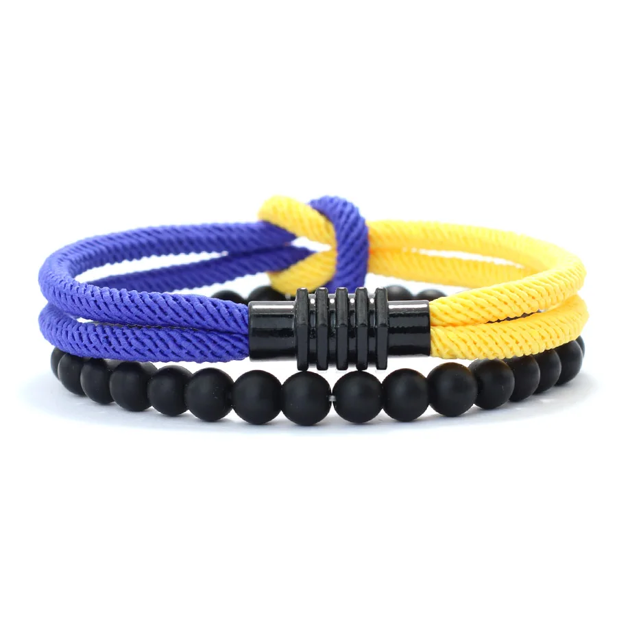 Stilvolle 2 Teile/satz Männer Armband Stilvolle Knoten Seil Armband Abstand Magent Schnalle Gelb Blau Ukraine Armband Pulsera Hombre Joias – Detail 12