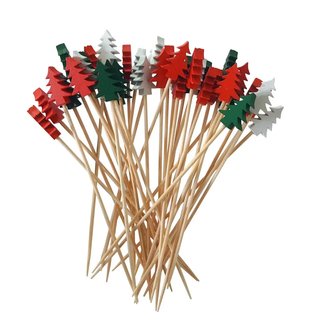 Description Picture 2 of item50/100 pcs Fine Cocktail Picks Bamboo Fruit Food Holiday Toothpicks Appetizer Skewers 4.7 Inch Top with Christmas Tree