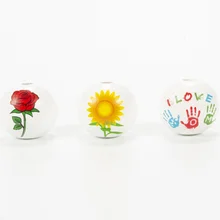 

20Pcs 20mm Mother's Day New Flowers Sunflower Print Wooden Beads Hemp Rope Tassel String Fashion Custom Crafts DIY Accessories