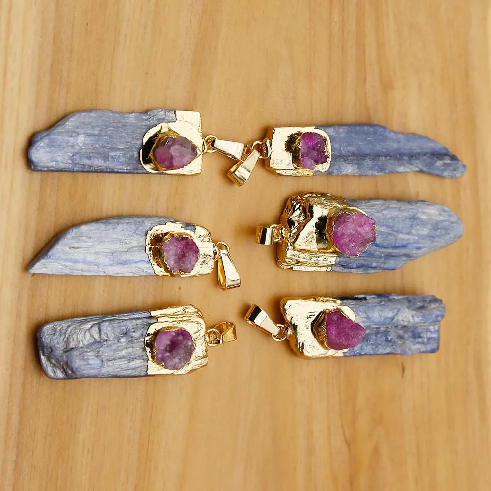 Free Shipping Natural Kyanite Raw Ore Pendants Irregular Long Strip Agate Necklace Simple Jewelry Accessories Wholesale 7Pcs/Lot