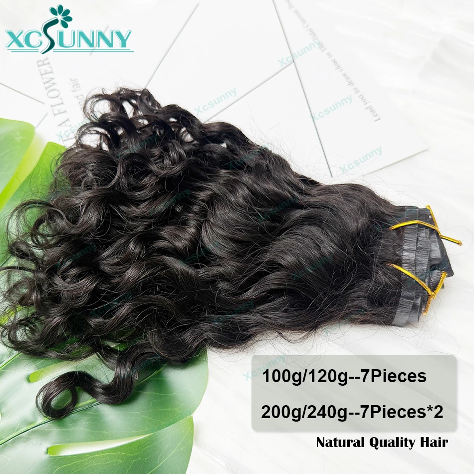 Seamless PU Clip In Human Hair Extensions Burmese Curly Clips Hair Styles Invisible Clip Ins Human Hair Water Wave For Women 3