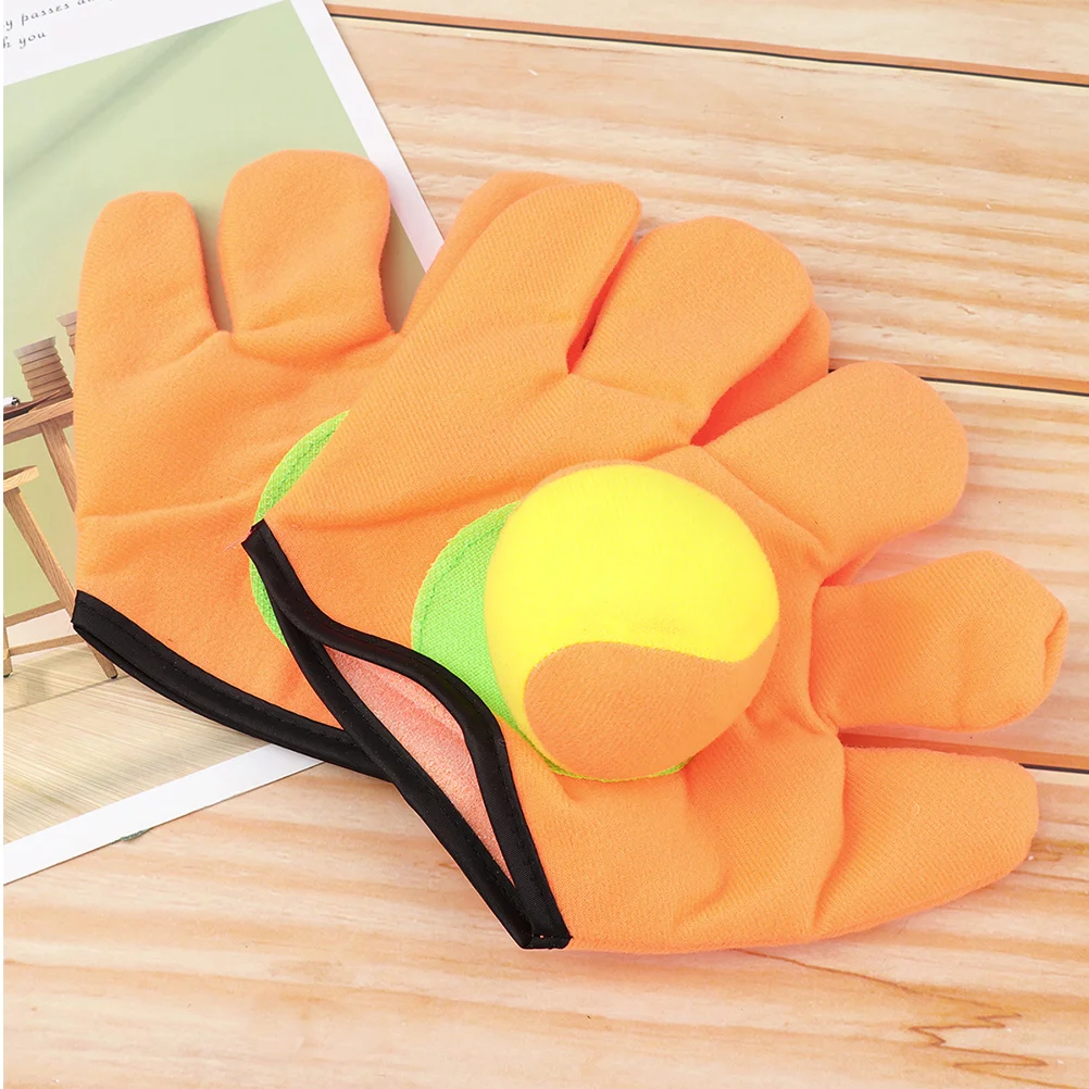 2 Pairs Outdoor Plush Sports Toys Funny Sticky Ball Gloves Toy Cartoon Tossing Ball Gloves Toy Educational Throwing Catching 5