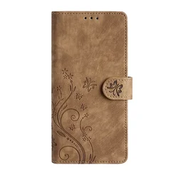 Elegant Flip PU Leather Carving Phone Case with Magnetic Closure for Realme 13Pro Plus 5G (Brown)