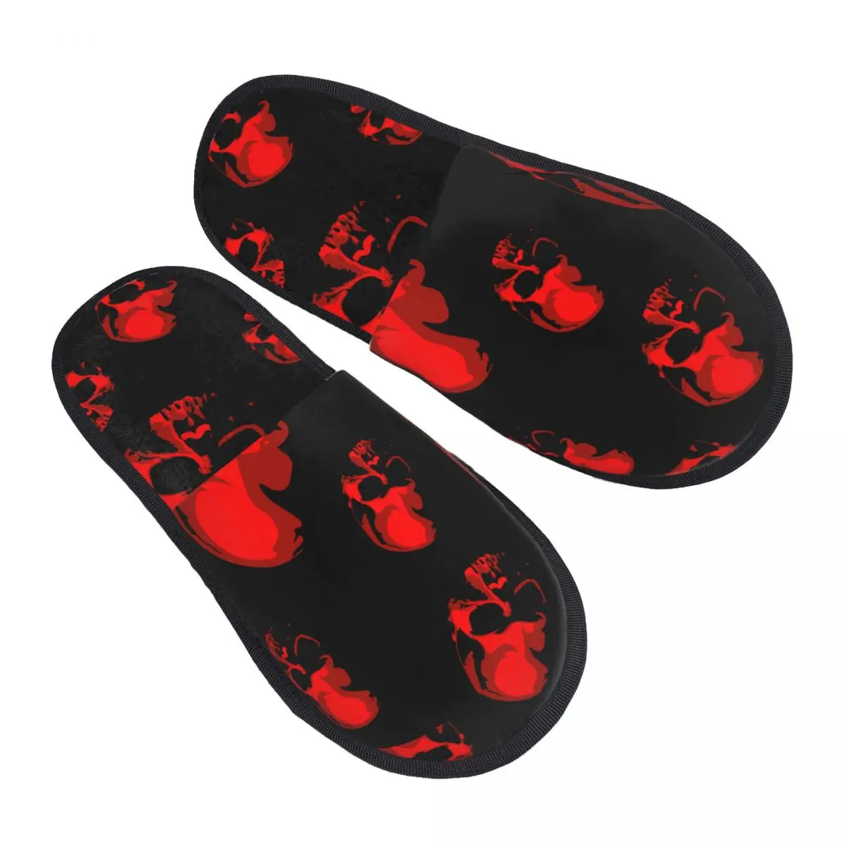 

Winter Warm Women Men Plush Flat Indoor Slippers Haloween Scary Skull Furry Home Non-slip Shoes