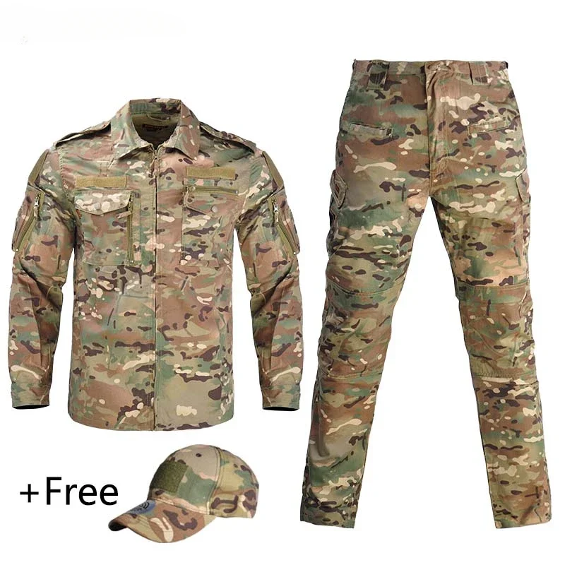 

Military Tactical Uniform Camouflage Army Combat Shirt Uniforme Military Suit Clothing CS Softair Men Working Clothes with Caps