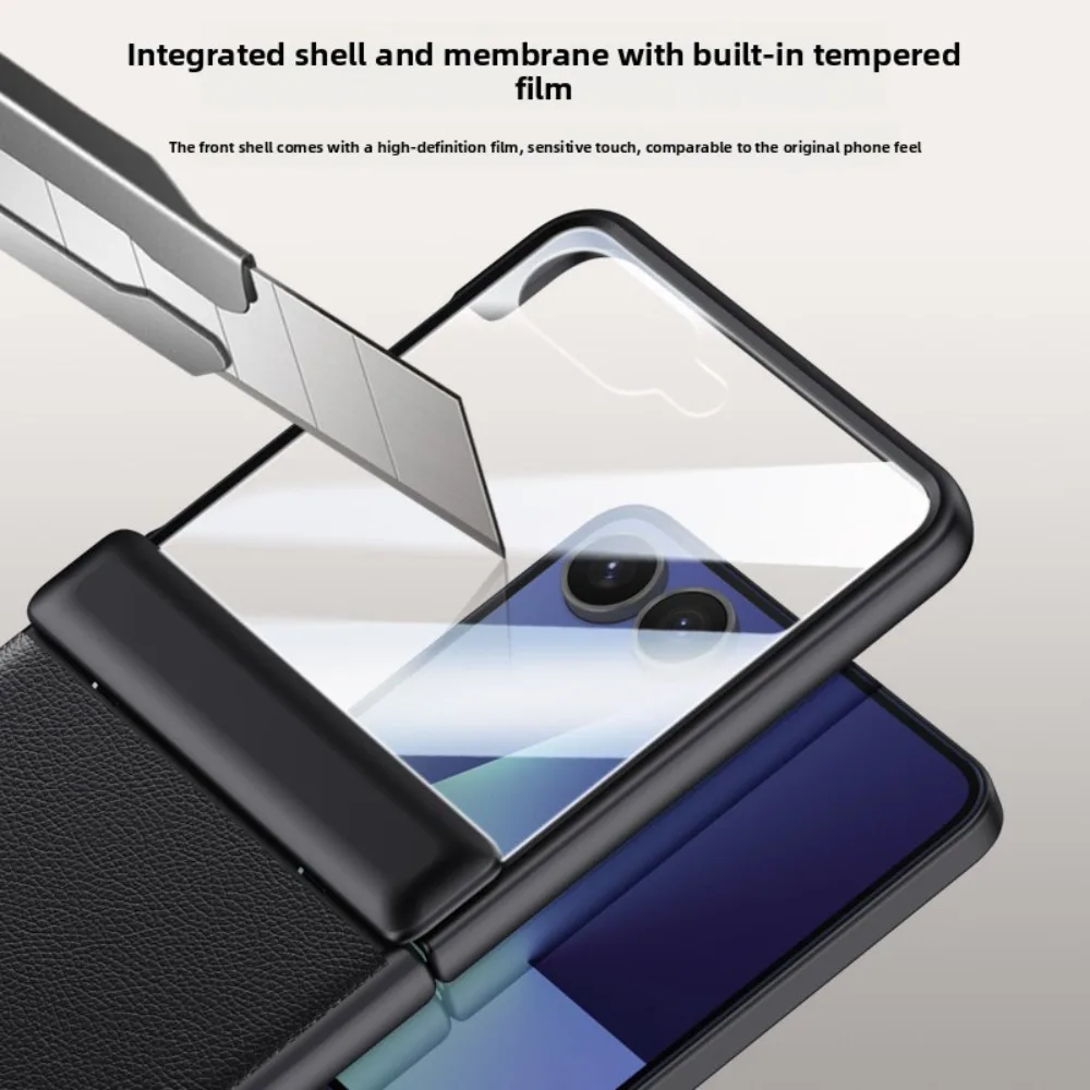 Premium PU Leather Hinge Phone Case with Built-in Screen Protector - Shockproof Protective Cover