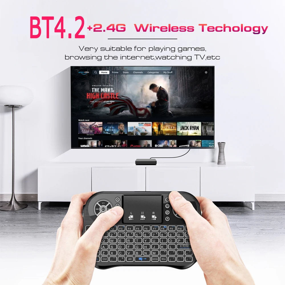 Wireless Mini Keyboard with Backlit Touchpad and Air Mouse Functionality