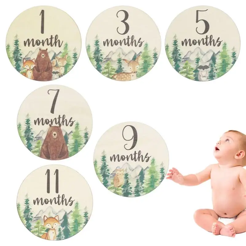 

Baby Monthly Milestone Cards Wooden Printed Milestone Cards Baby Photo Prop Discs Birth Announcement Sign For Baby Shower And