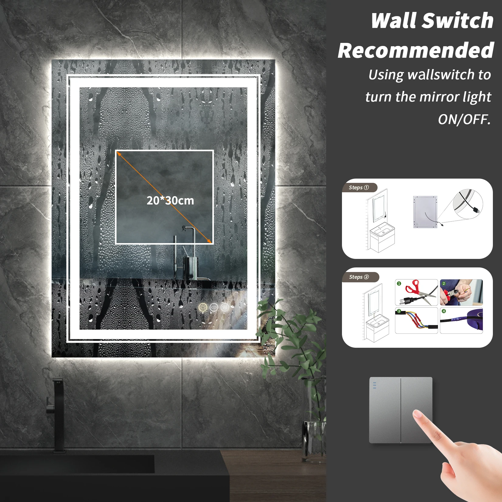 20x28 Inch Led  Rectangle Mirror for Bathroom with Front Light and Backlit Anti Fog Function Wall Backlit Decor Vanity Mirrors - 5
