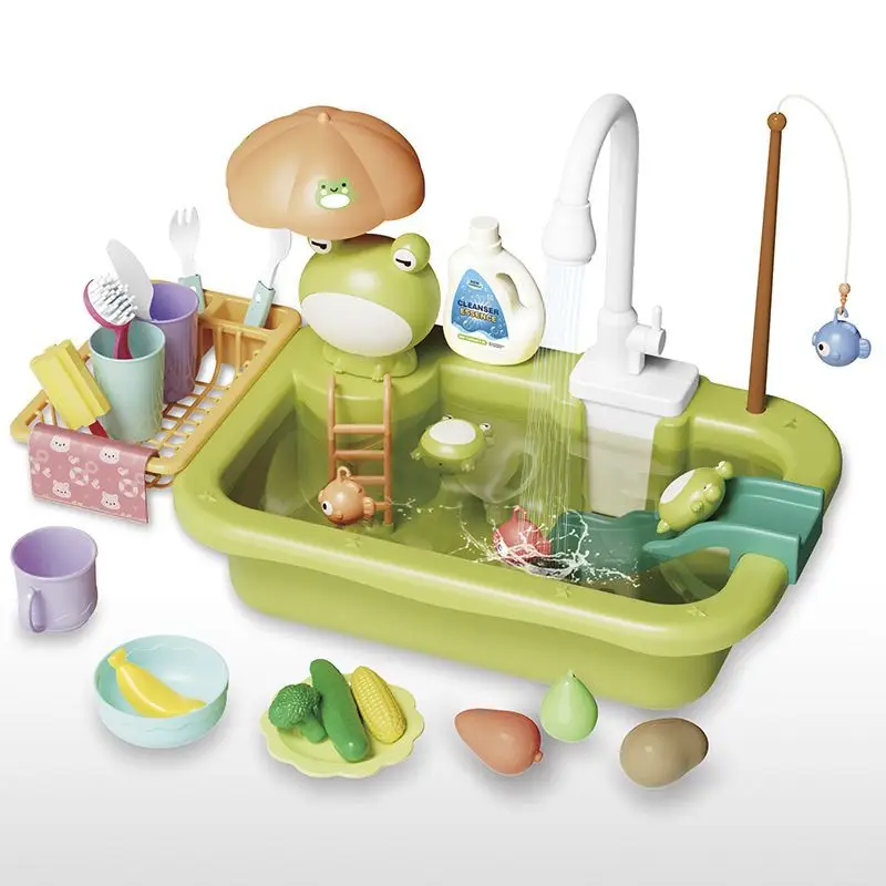 Plastic Kids Kitchen Sink Playset with Running Water