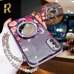 Triple Accessory Set: Pink Rose Phone Case, Lanyard & Stand Combo - Motorola Edge 60 Fusion (PURPLE)