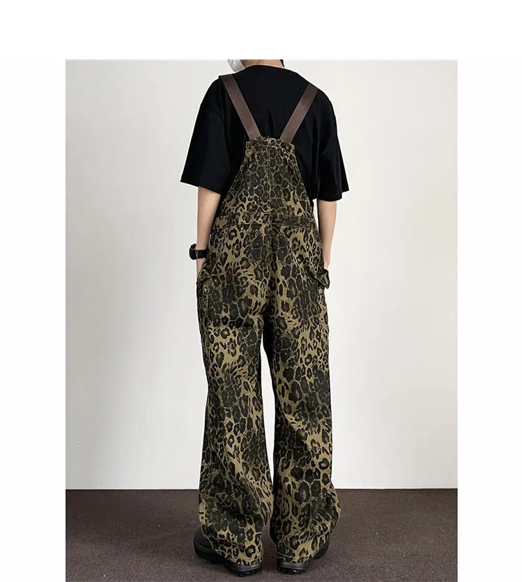Description Picture 6 of itemSpring Autumn Leopard Printed Overalls Fashion Couple Hip Hop Loose Casual Wide Leg Straight Floor-Mopping Pants Male Clothes