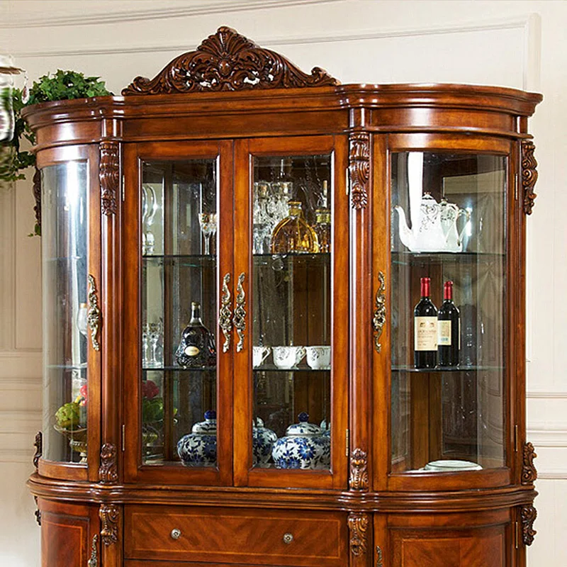 China Classical Floor Display Bar Cabinet Wood Tall Living Room Furniture Decorative Glass Luxury Wine Sideboard For Dining Room