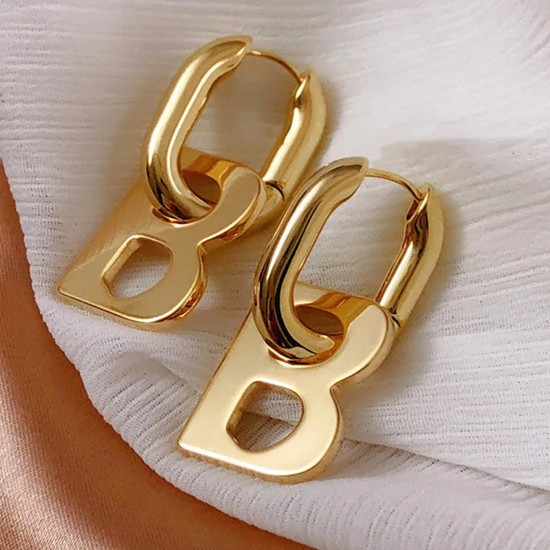 

High Quality Letter B Pendant Earring for Women Fashionable and Elegant Korean Simple Gold and Personalized Jewelry Pendant