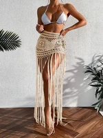 Crochet Tassel Bikini Cover Up Dress Beach Wear Women Tie Up Bather Bathing Suit Tassel Long Skirt Swimsuit Cover Up Beach Dress - Image 4