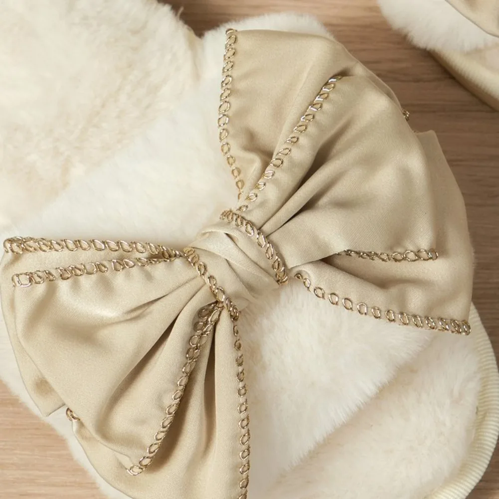 Cotton Slippers for Women in Winter, Cute Bow, Indoor Home Warmth Thick Bottom Anti Slip Open Mouth Slippers