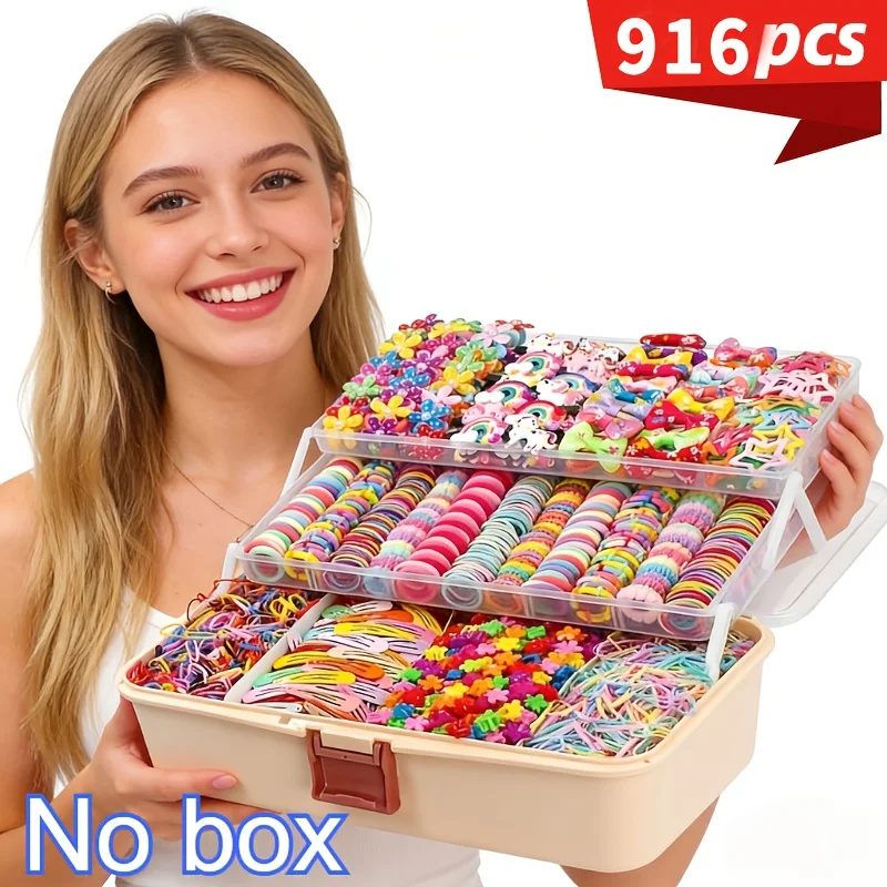Vibrant 916-Piece Cartoon Hair Accessory Collection - Clips, Ties, and Bands