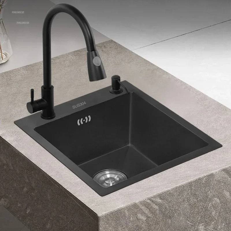Bar Balcony Mini Sink Single Tank 304 Stainless Steel Kitchen Sinks Black Nano Thicken Wash Basin Small Sink Kitchen Accessories 3