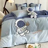 Blue Cute Cartoon Astronaut Embroidery 100% Cotton Boys Bedding Set Single Duvet Cover Set Bed Sheet Pillowcases Gifts For Child 6